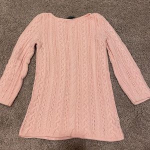 Light pink quarter sleeve cable knit sweater